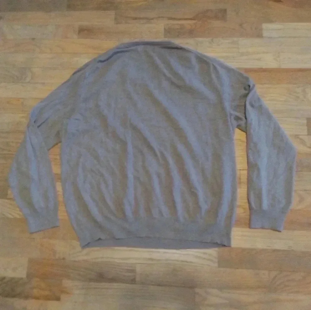 J. Crew Cashmere Cotton Lightweight Tan Light Brown Minimalist V Neck Sweater XL
